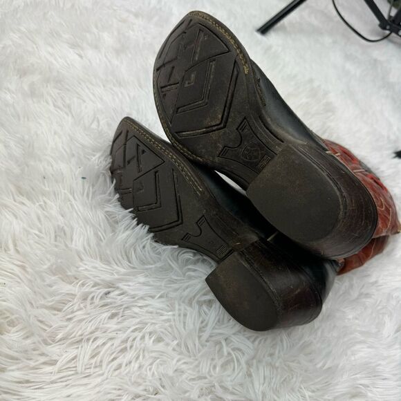 Ariat Square Toe Red & Black Embroidered Leather Western Cowboy Boots - Picture 12 of 14